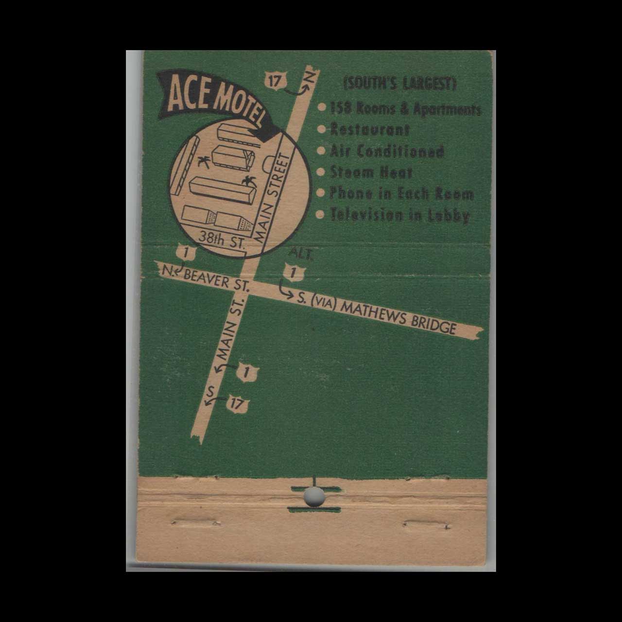 Matchbook Cover The Ace Motel Jacksonville FL Matchbook Cover The Ace Motel Jacksonville FL