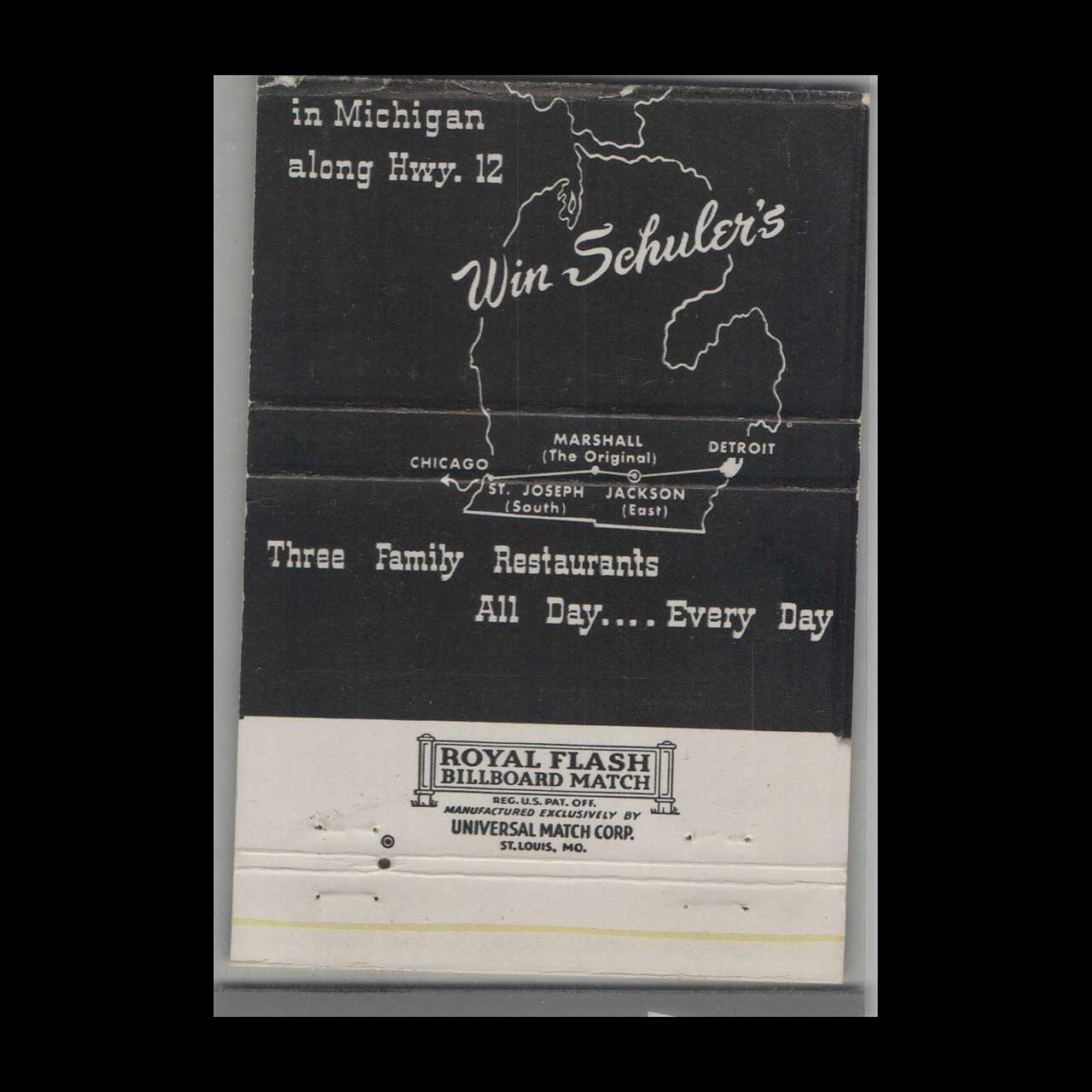 Win Schulers Restaurant Matchbook Cover St Jackson MI Win Schulers Restaurant Matchbook Cover St Jackson MI
