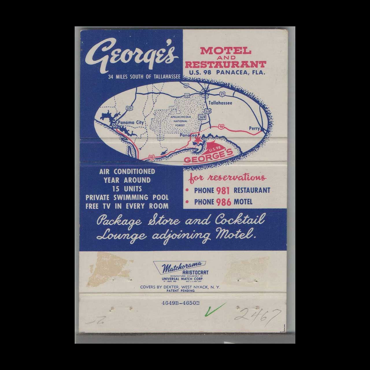 Matchbook Cover Georges Motel & Restaurant Panacea FL Matchbook Cover Georges Motel & Restaurant Panacea FL