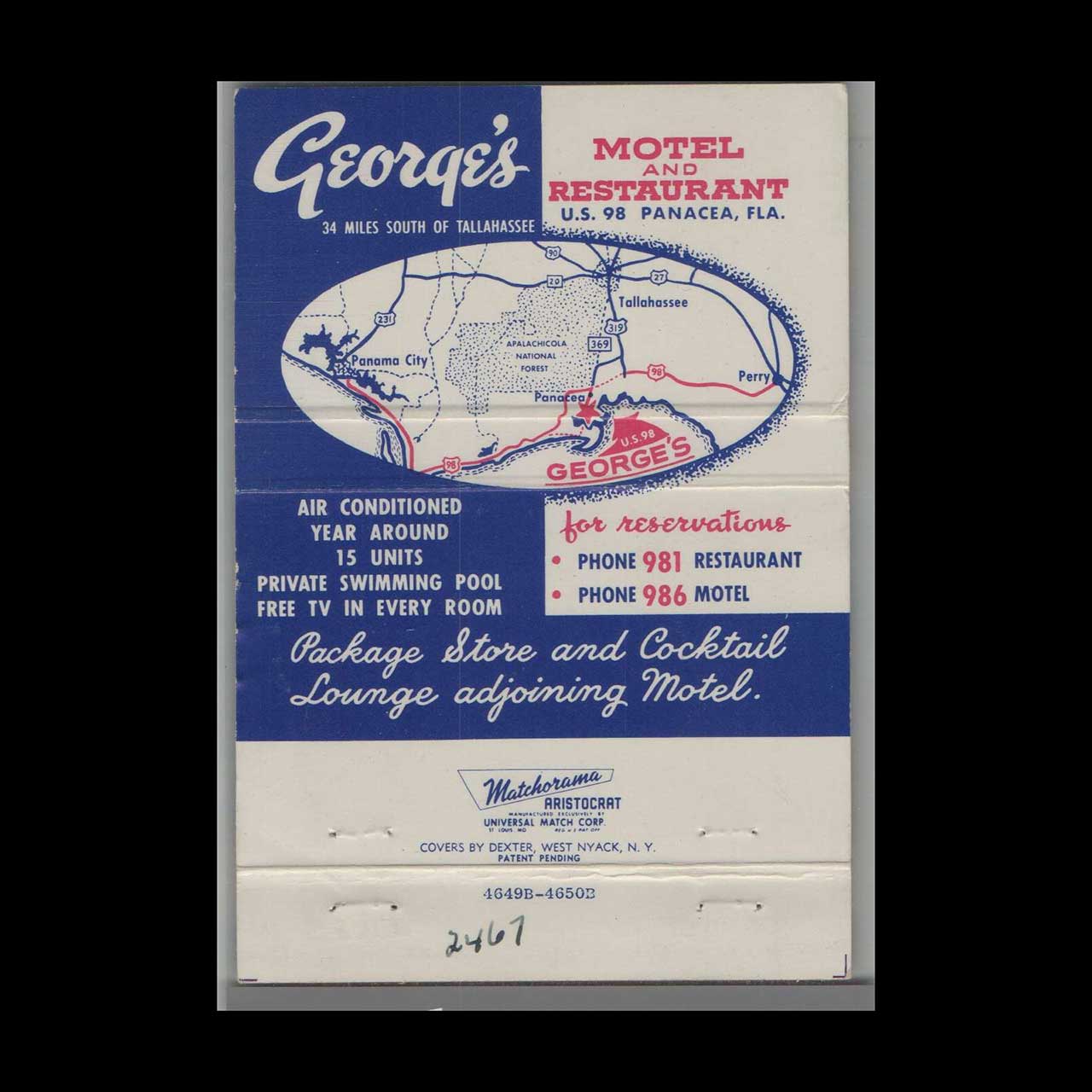 Matchbook Cover Georges Motel & Restaurant Panacea FL Matchbook Cover Georges Motel & Restaurant Panacea FL