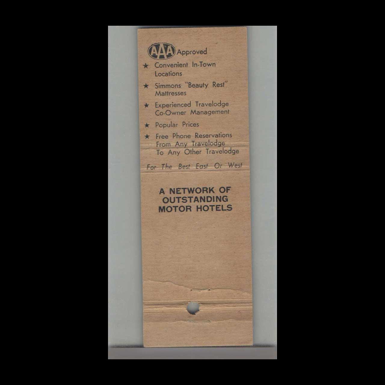 Matchbook Cover Bear TraveLodge Motel Los Angeles CA Matchbook Cover Bear TraveLodge Motel Los Angeles CA