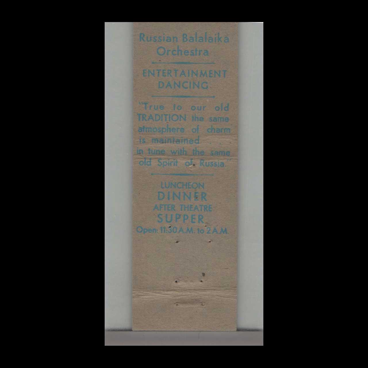 Old Russian Bear Restaurant Matchbook Cover NYC Old Russian Bear Restaurant Matchbook Cover NYC