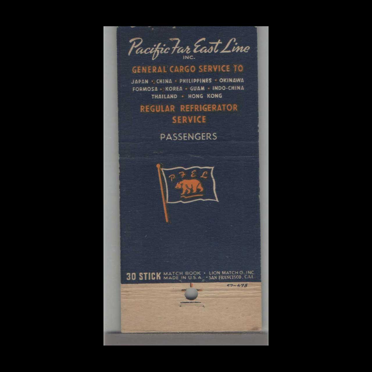 Pacific Far East Line Bear Matchbook Cover San Francisco Pacific Far East Line Bear Matchbook Cover San Francisco