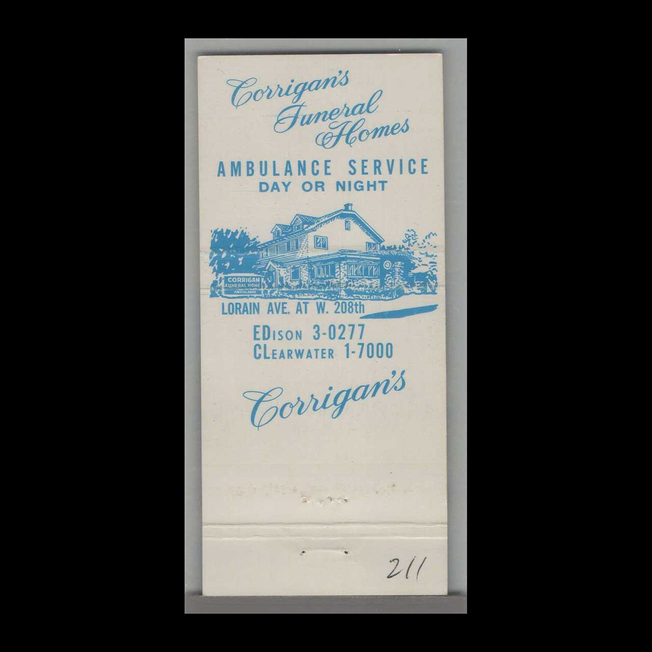 Corrigans Funeral Homes Matchbook Cover Corrigans Funeral Homes Matchbook Cover