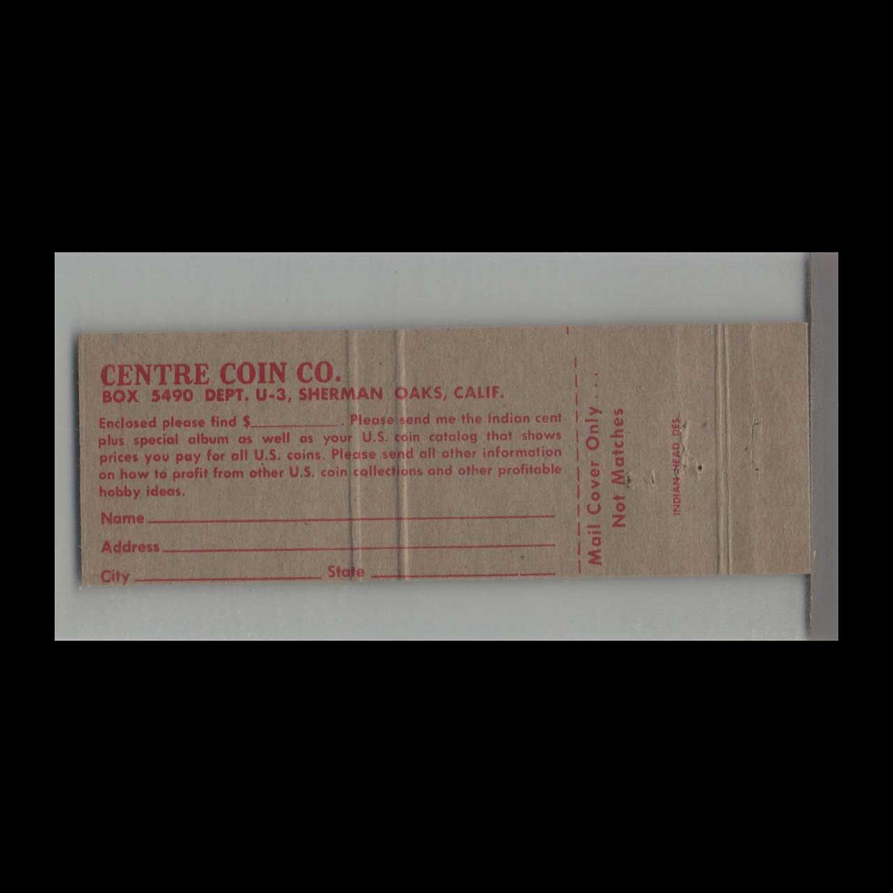 Scarce Indian Cent Matchbook Cover Save US Coins Scarce Indian Cent Matchbook Cover Save US Coins