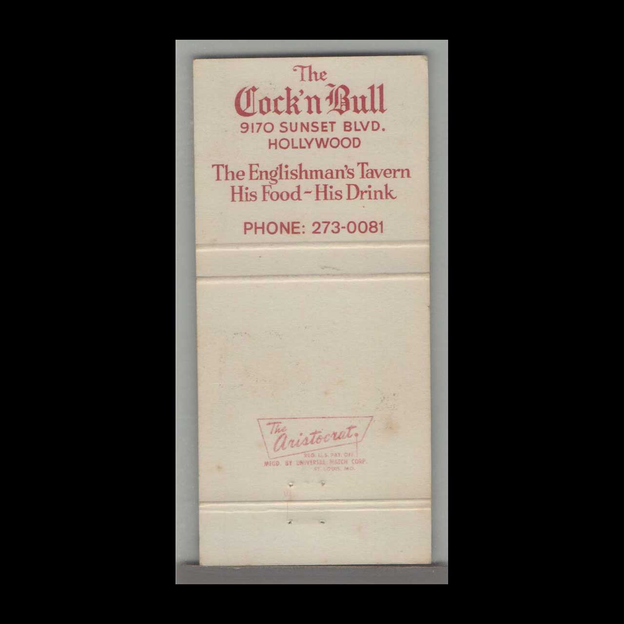 Rooster Matchbook Cover The Cock N Bull Hollywood Rooster Matchbook Cover The Cock N Bull Hollywood