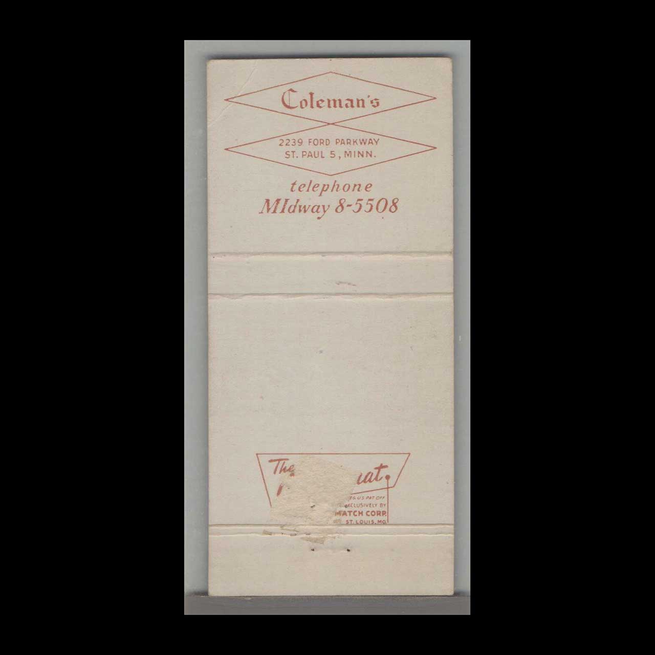 Matchbook Cover Rooster Colemans Restaurant St Paul Matchbook Cover Rooster Colemans Restaurant St Paul