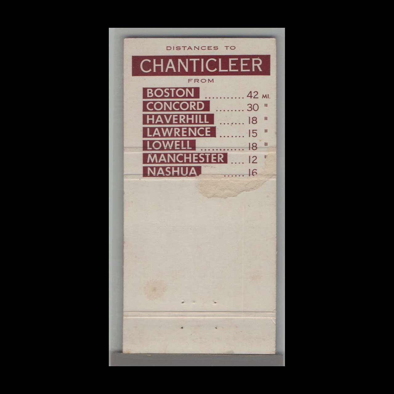 Matchbook Cover Rooster ChantiCleer Lodge Derry NH Matchbook Cover Rooster ChantiCleer Lodge Derry NH