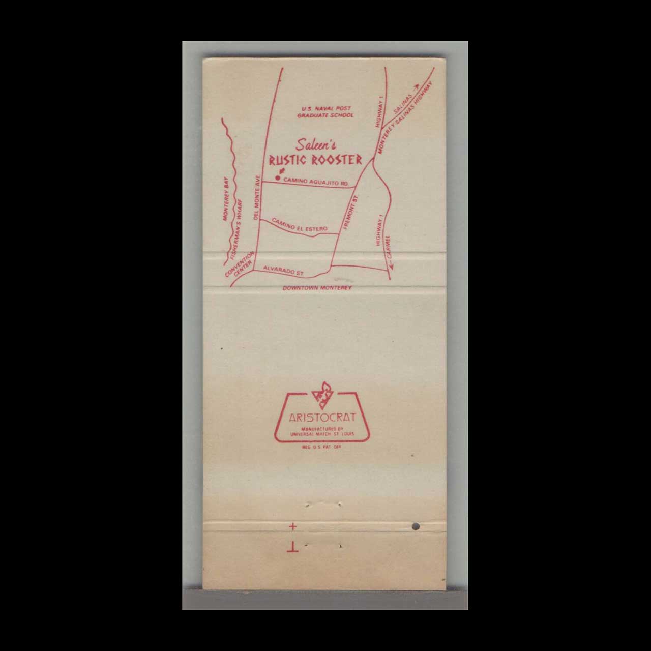 Saleens Rustic Rooster Matchbook Cover Monterey CA Saleens Rustic Rooster Matchbook Cover Monterey CA