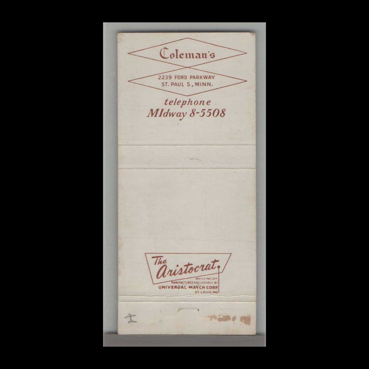 Matchbook Cover Rooster Colemans Restaurant St Paul Matchbook Cover Rooster Colemans Restaurant St Paul