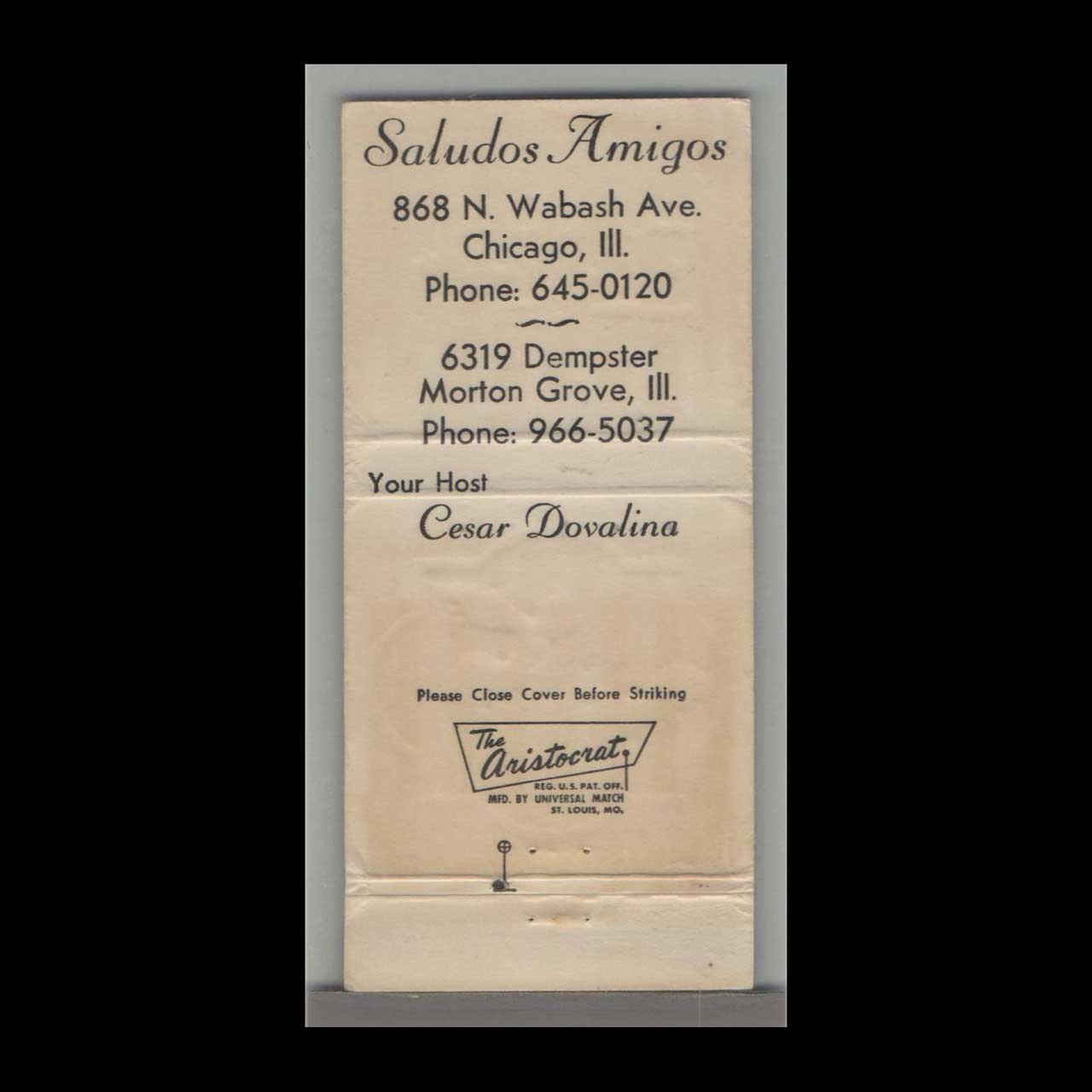 La Margarita Chicago Rooster Matchbook Cover La Margarita Chicago Rooster Matchbook Cover