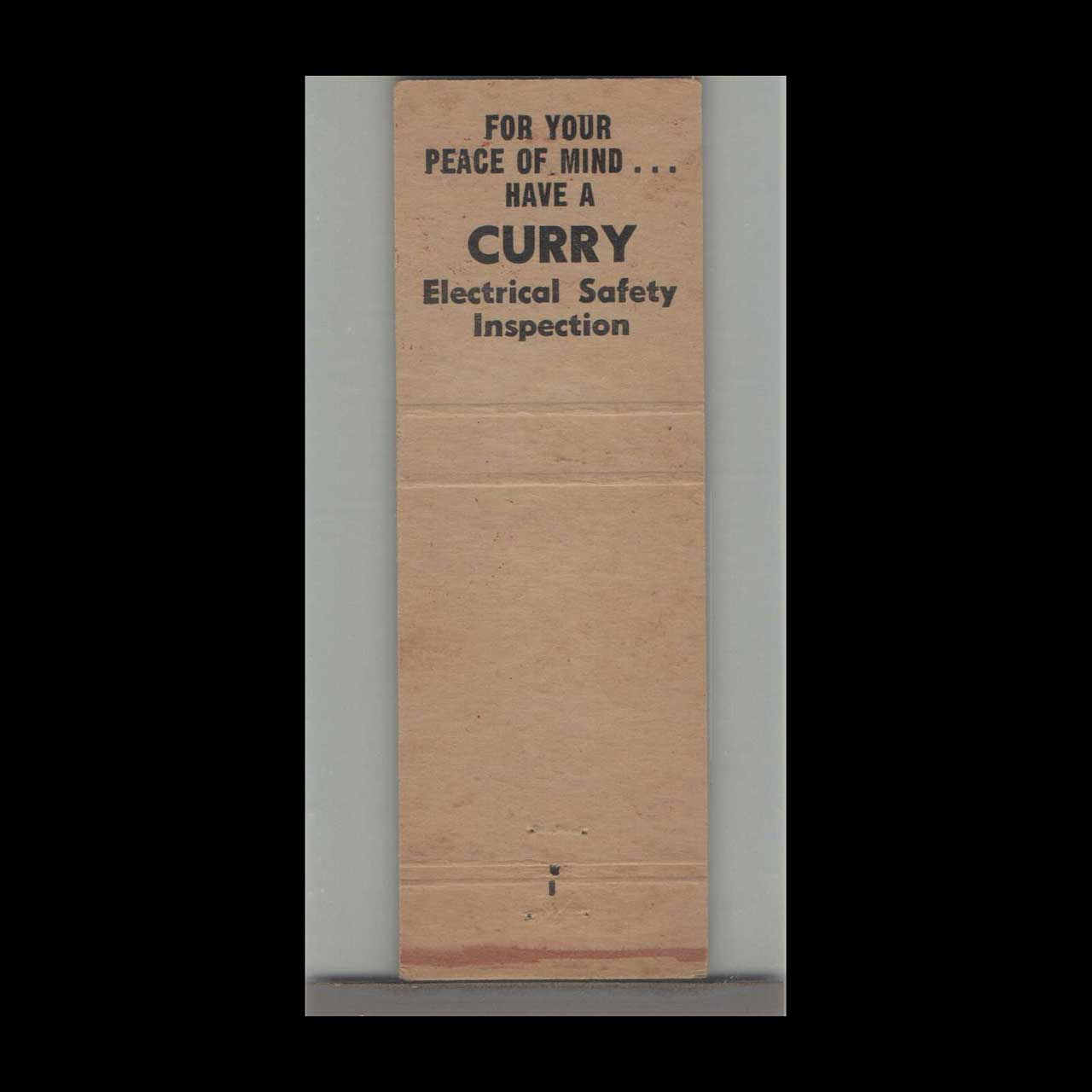 Curry Electric Co Matchbook Cover Orlando FL Curry Electric Co Matchbook Cover Orlando FL
