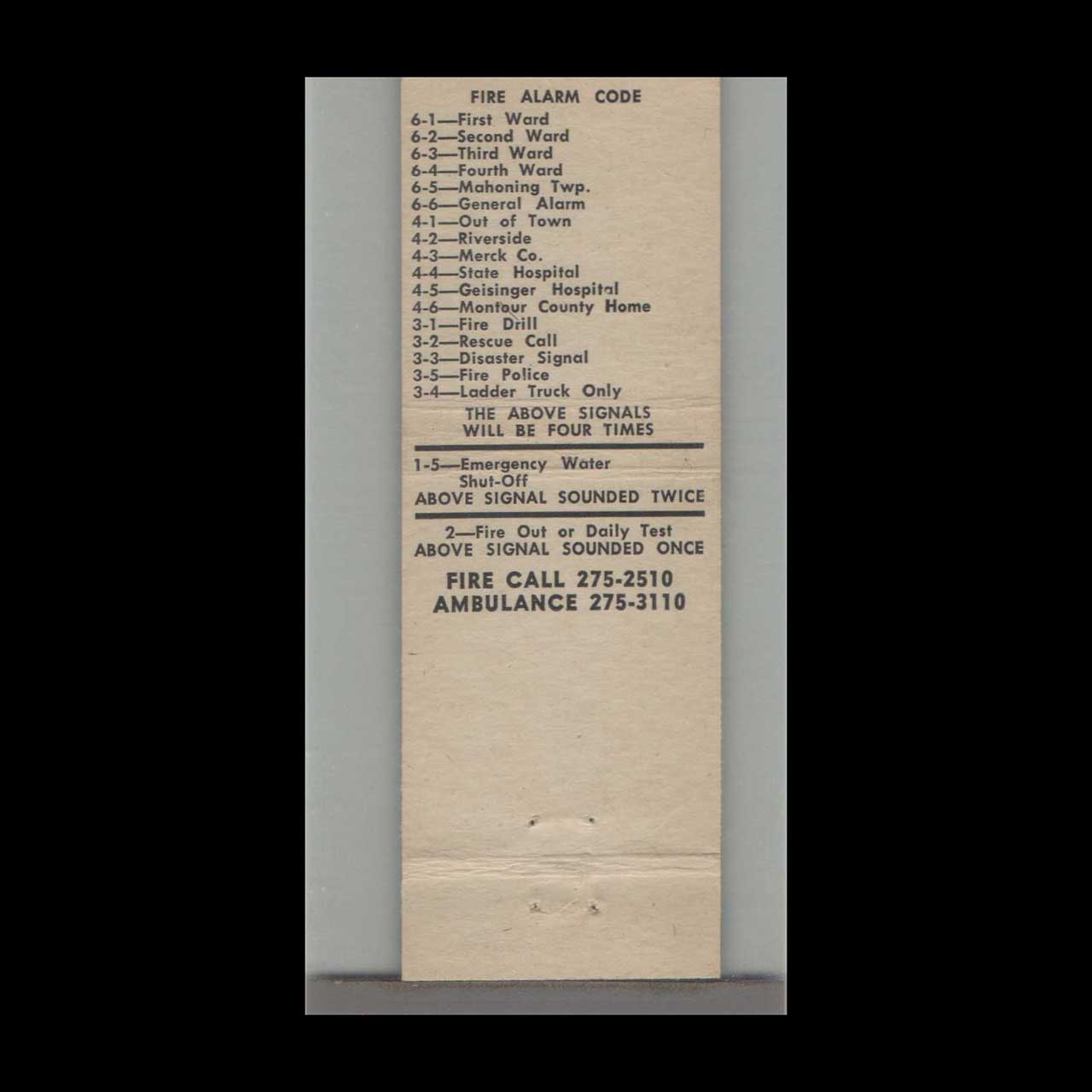 Continental Fire Co #3 Danville PA Matchbook Cover Continental Fire Co #3 Danville PA Matchbook Cover