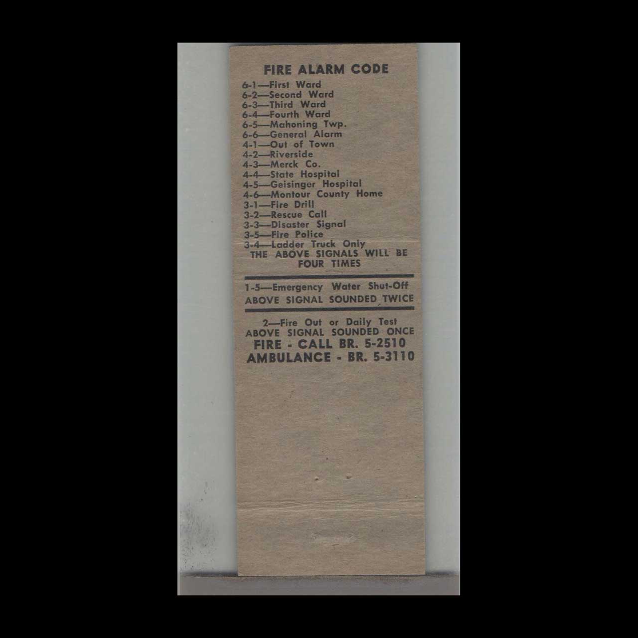 Washington Fire & Hose Co No 2 Matchbook Cover Washington Fire & Hose Co No 2 Matchbook Cover