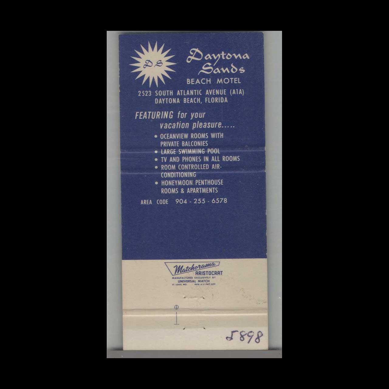 Matchbook Cover Florida Daytona Sands Beach Motel Daytona Beach FL Matchbook Cover Florida Daytona Sands Beach Motel Daytona Beach FL