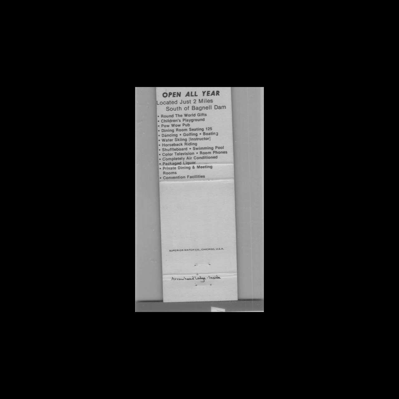 Arrowhead Lodge Lake of the Ozarks Matchbook Cover Arrowhead Lodge Lake of the Ozarks Matchbook Cover