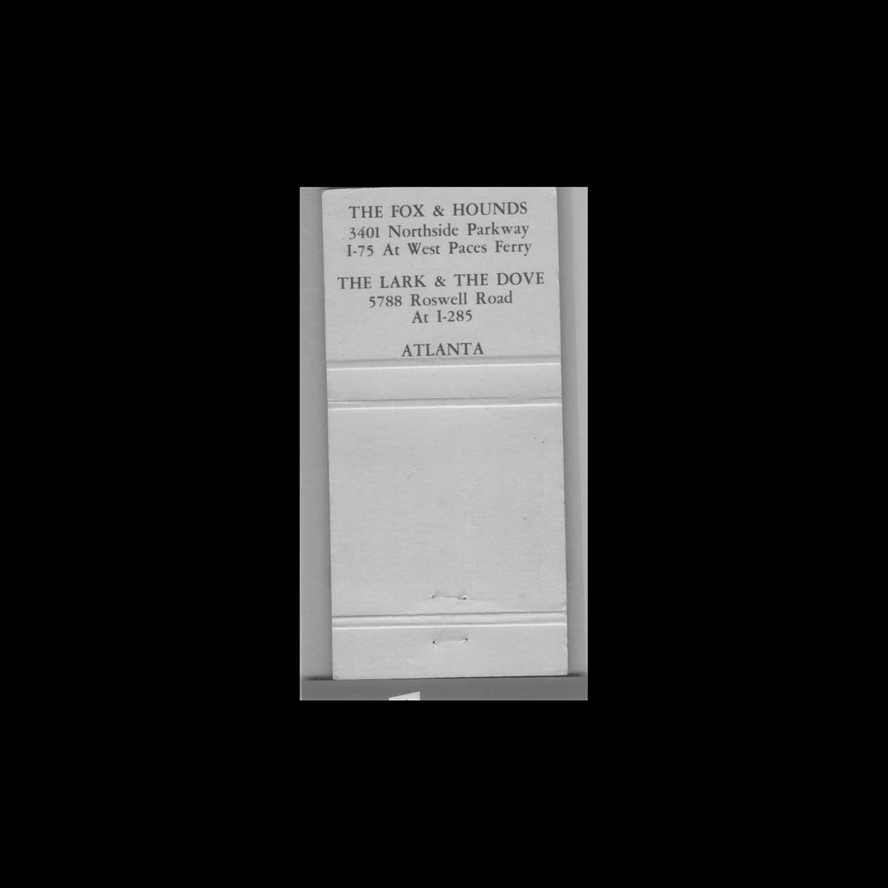 The Fox & Hounds Atlanta Matchbook Cover The Fox & Hounds Atlanta Matchbook Cover