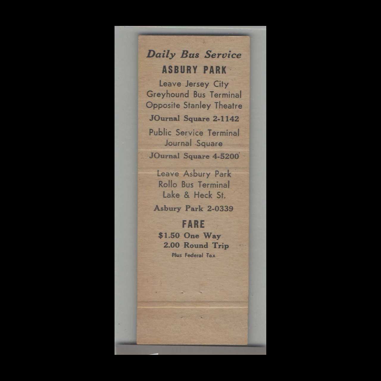 Red & Tan Lines NYC Bus Matchbook Cover Red & Tan Lines NYC Bus Matchbook Cover