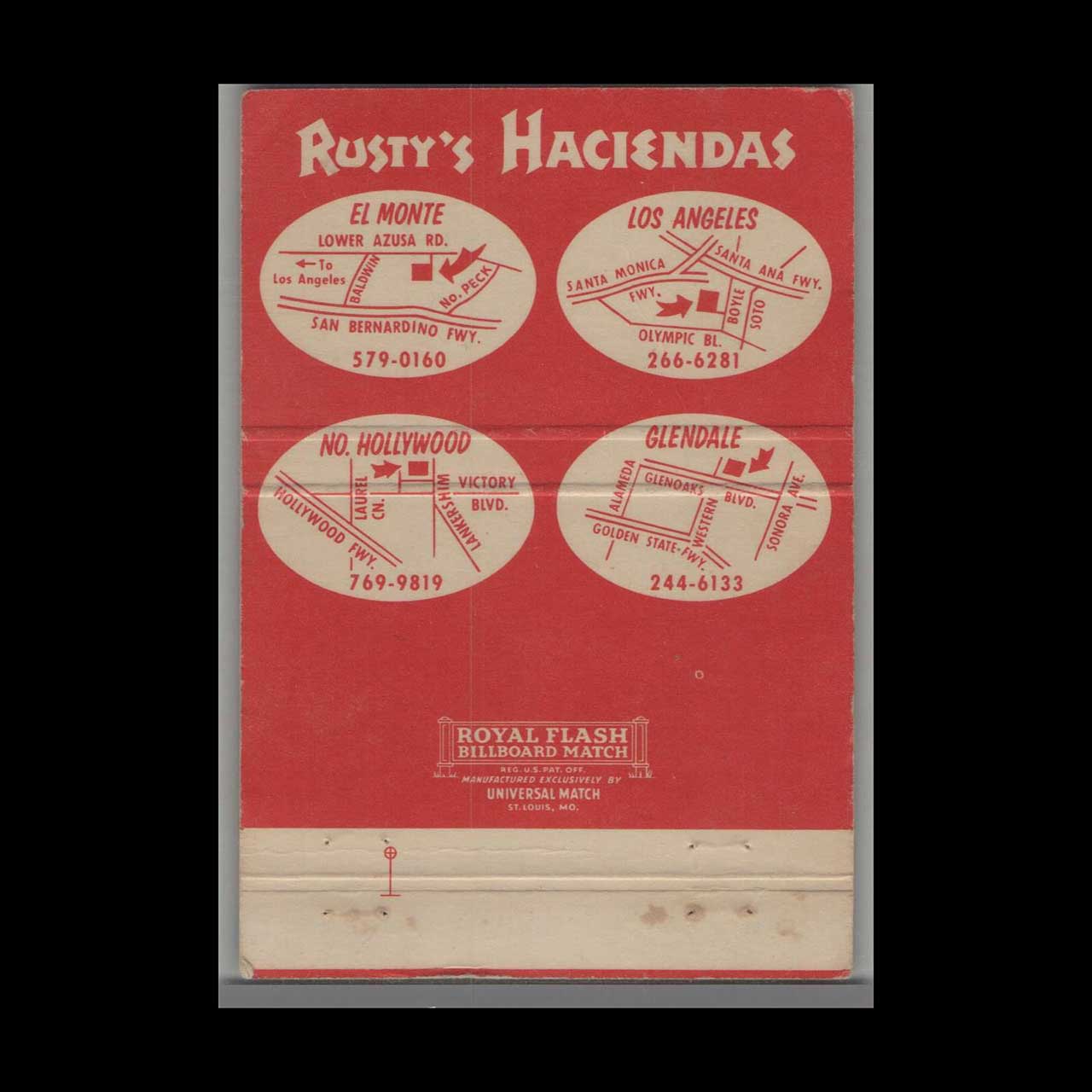 Rustys Haciendas Music Matchbook Cover El Monte CA Rustys Haciendas Music Matchbook Cover El Monte CA
