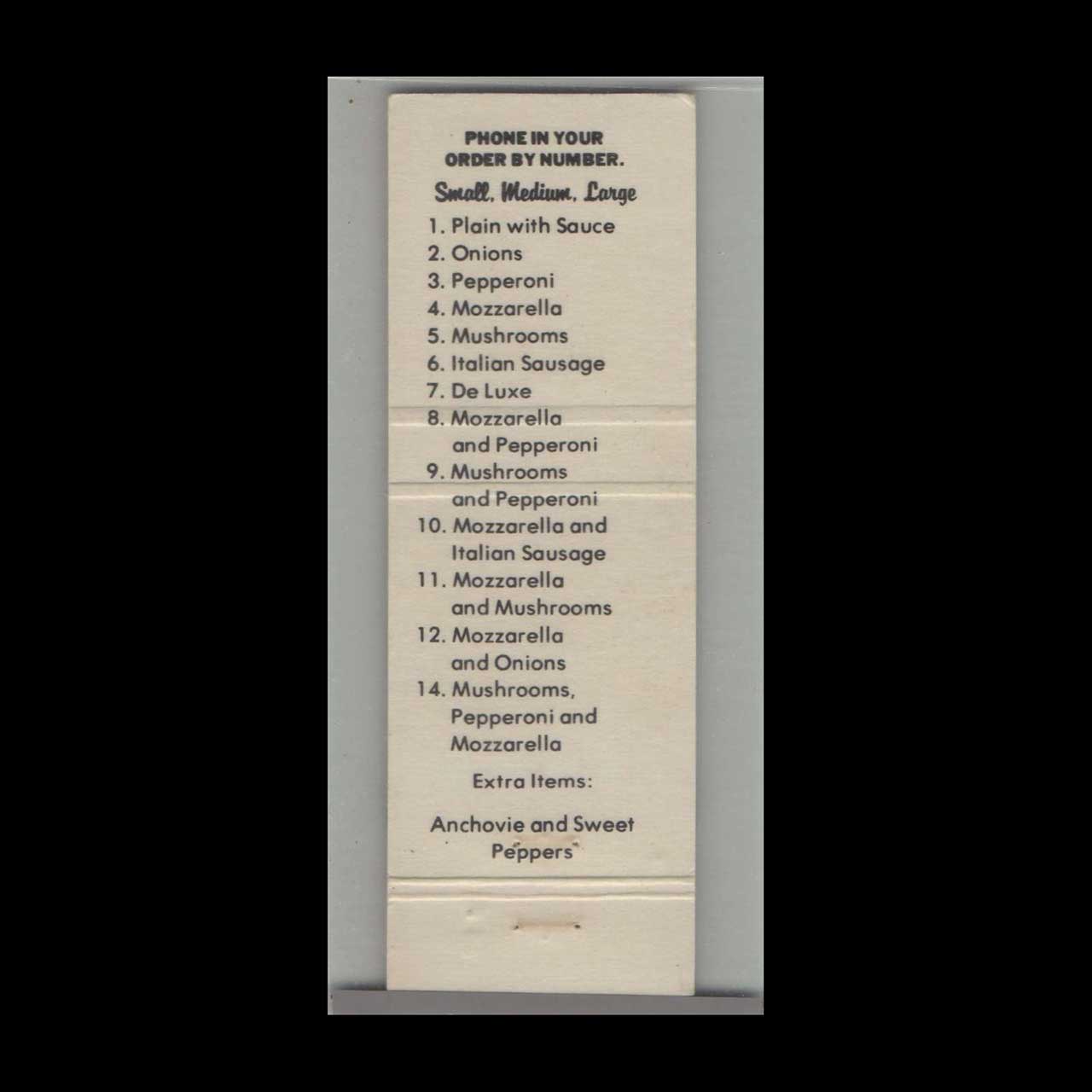 Proiettis Village Inn Pizza Matchbook Cover Proiettis Village Inn Pizza Matchbook Cover