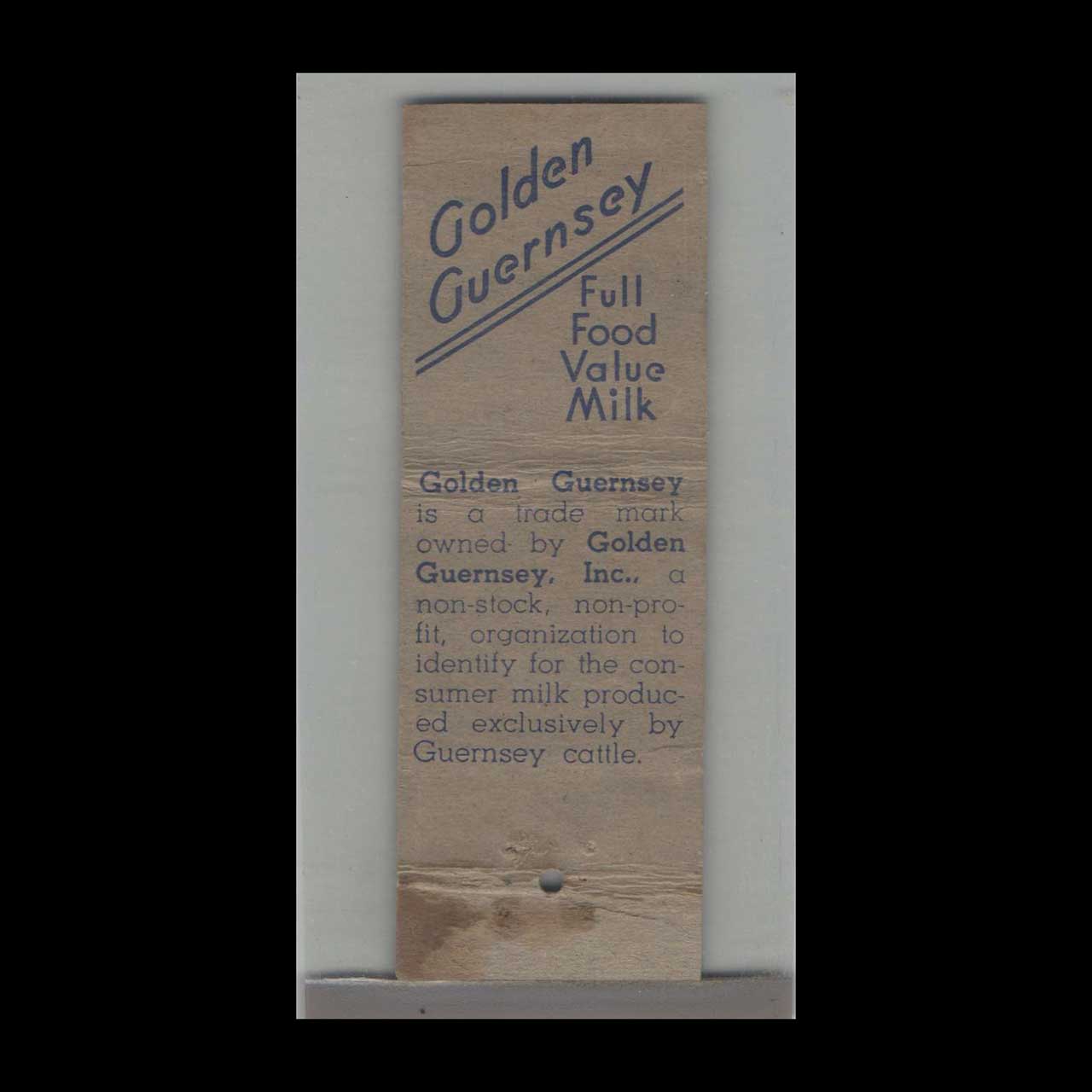 Matchbook Cover Dairy Related Golden Guernsey Americas Table Milk Matchbook Cover Dairy Related Golden Guernsey Americas Table Milk