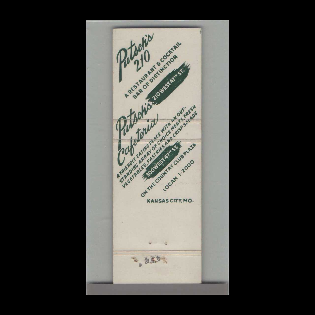 Putschs Cafeteria Kansas City MO Matchbook Cover Putschs Cafeteria Kansas City MO Matchbook Cover