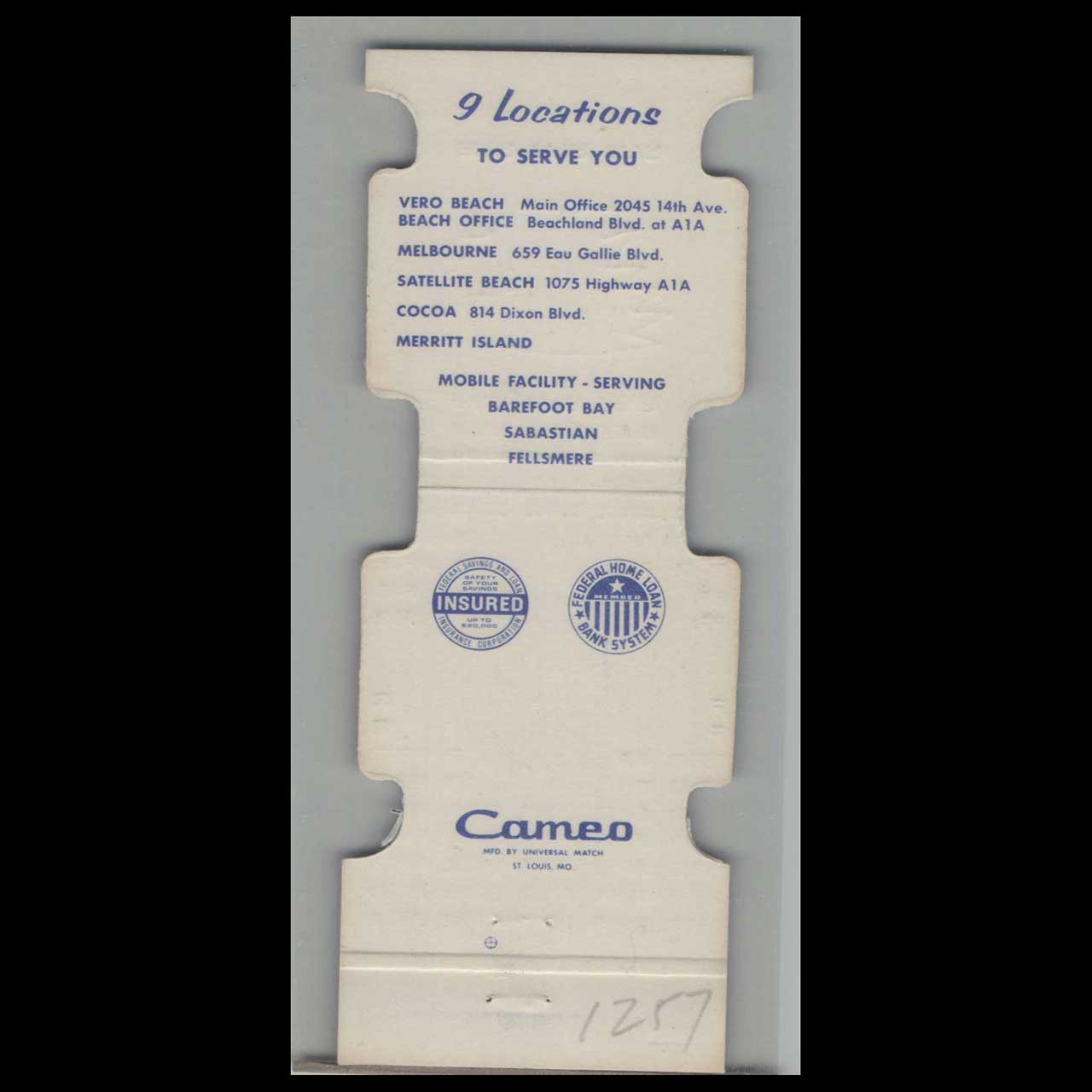 Matchbook Cover Die Cut First Federal Bank Of Indiana Matchbook Cover Die Cut First Federal Bank Of Indiana