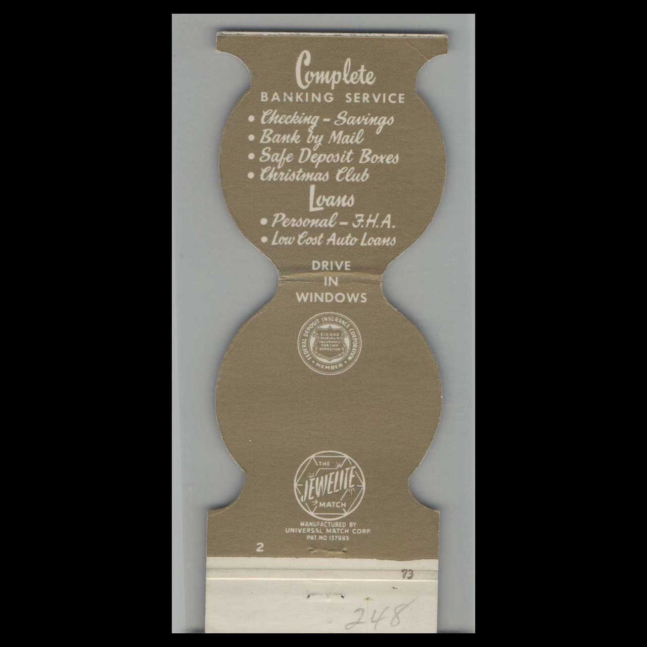 Matchbook Cover Die Cut First Bank Of Boca Raton FL Matchbook Cover Die Cut First Bank Of Boca Raton FL