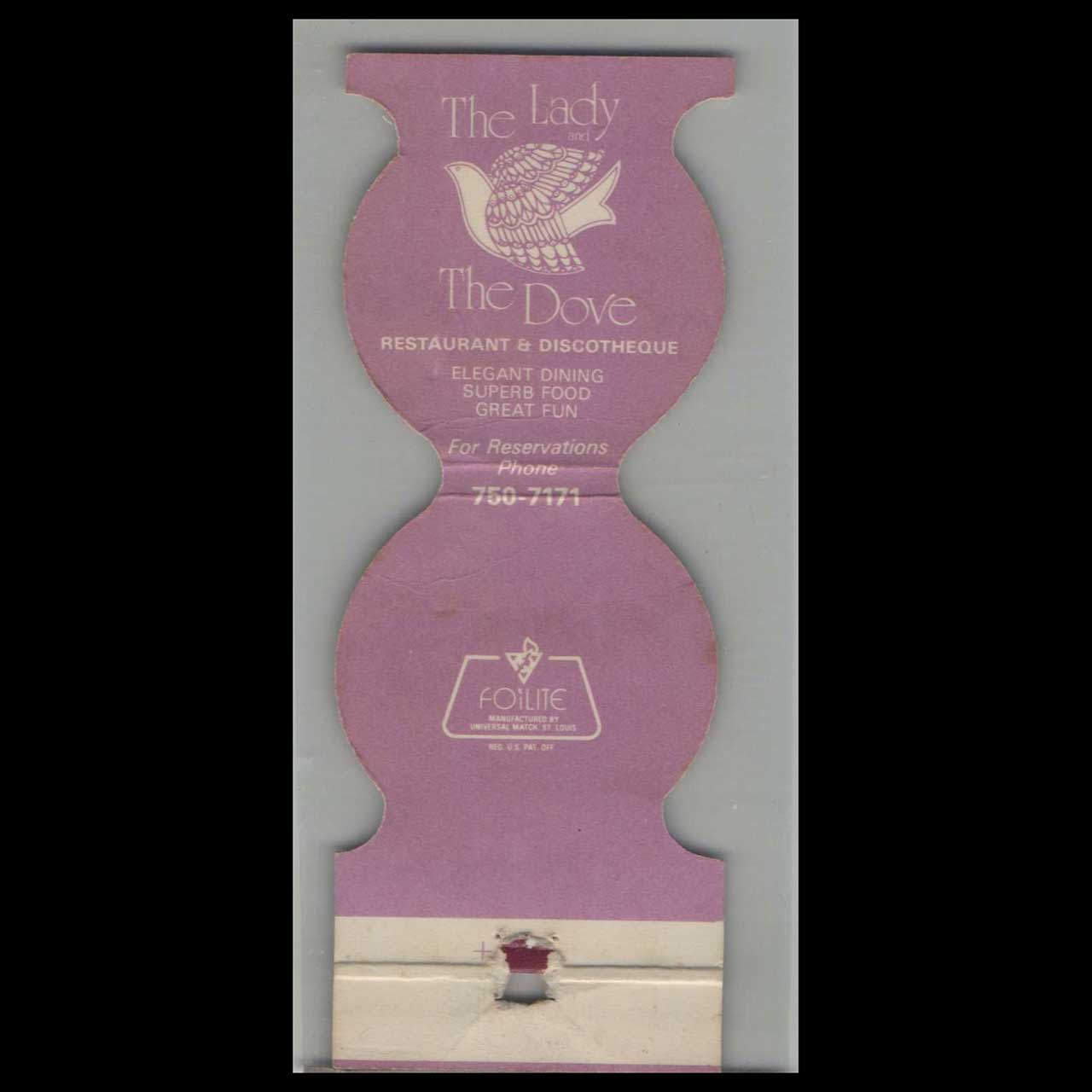 The Lady The Dove Restaurant Denver Matchbook Cover The Lady The Dove Restaurant Denver Matchbook Cover