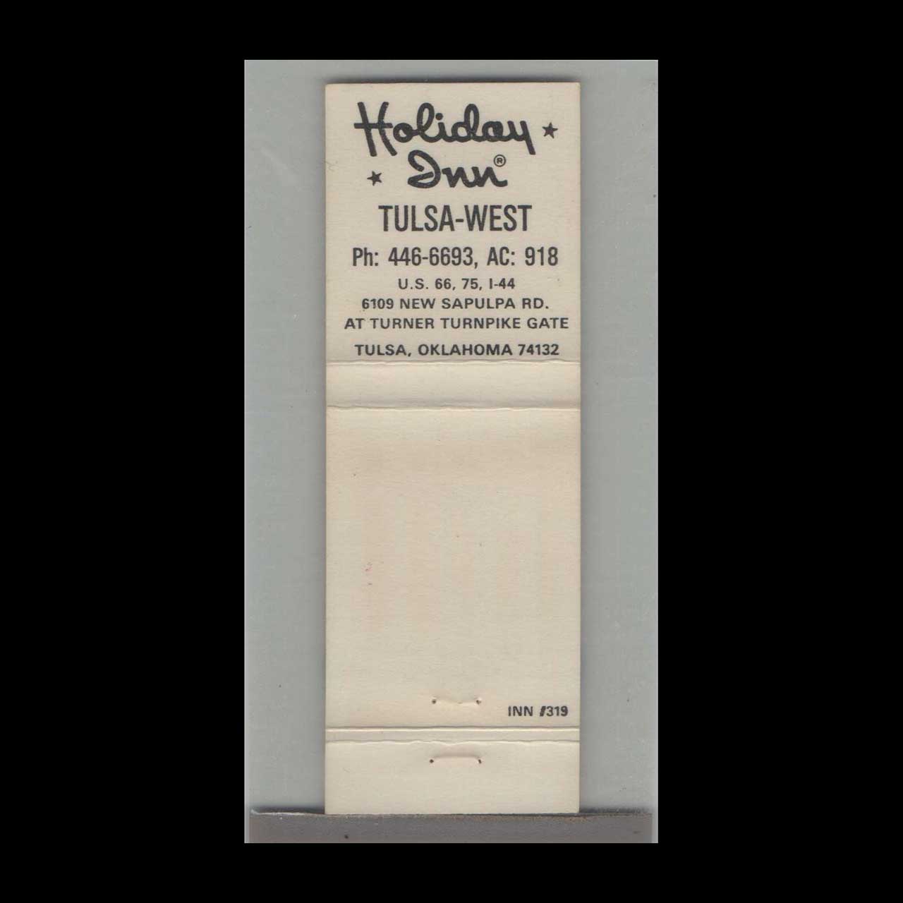Matchbook Cover Oklahoma Holiday Inn Tulsa West Matchbook Cover Oklahoma Holiday Inn Tulsa West