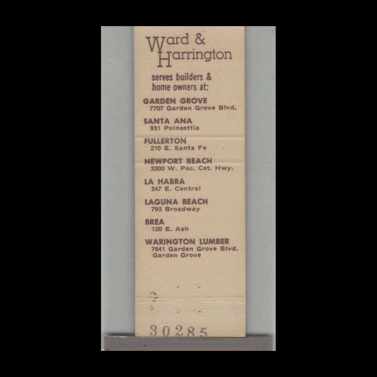 Beaver Matchbook Cover Ward & Harrington Lumber Co Beaver Matchbook Cover Ward & Harrington Lumber Co