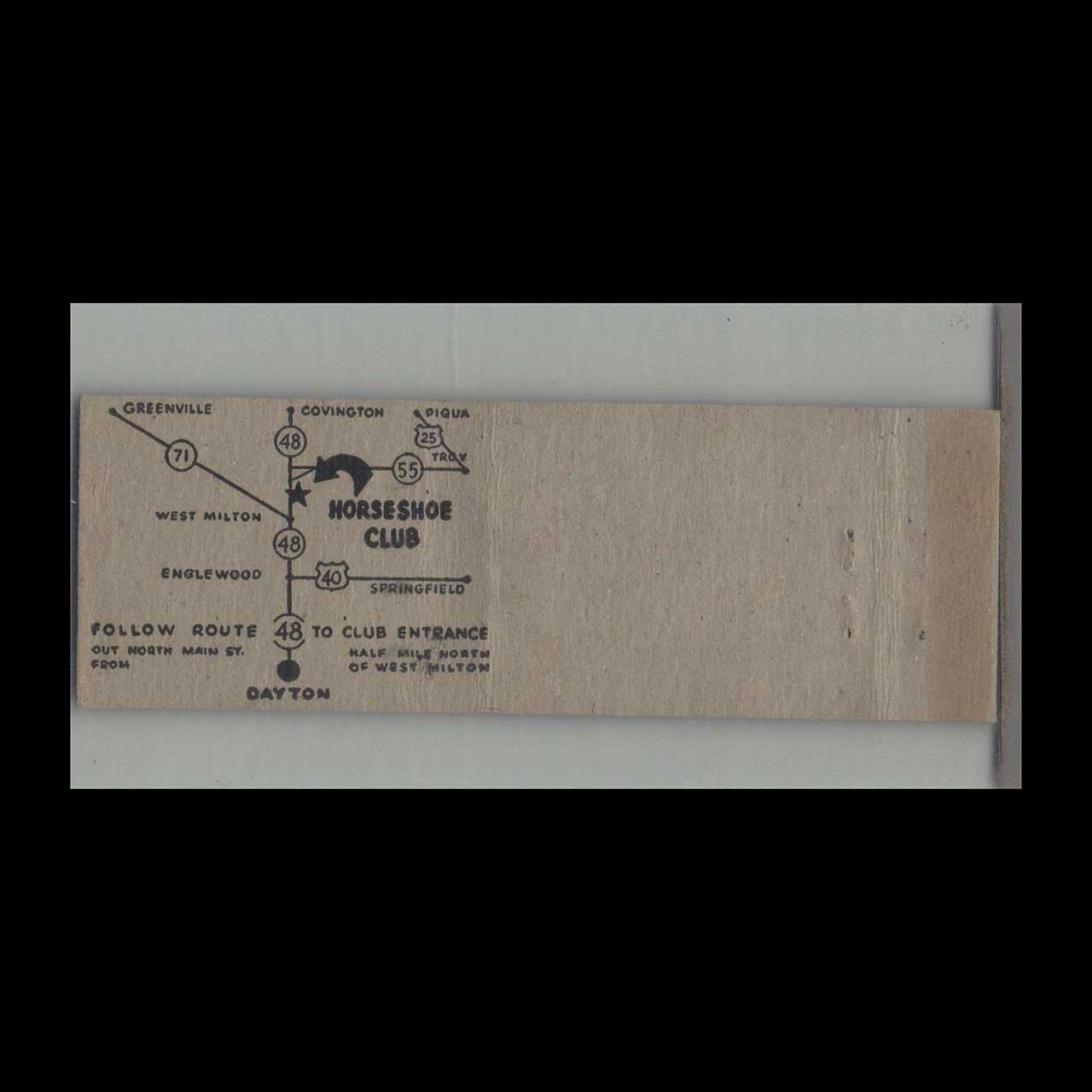 1930s Horseshoe Club Matchbook Cover Dayton OH 1930s Horseshoe Club Matchbook Cover Dayton OH