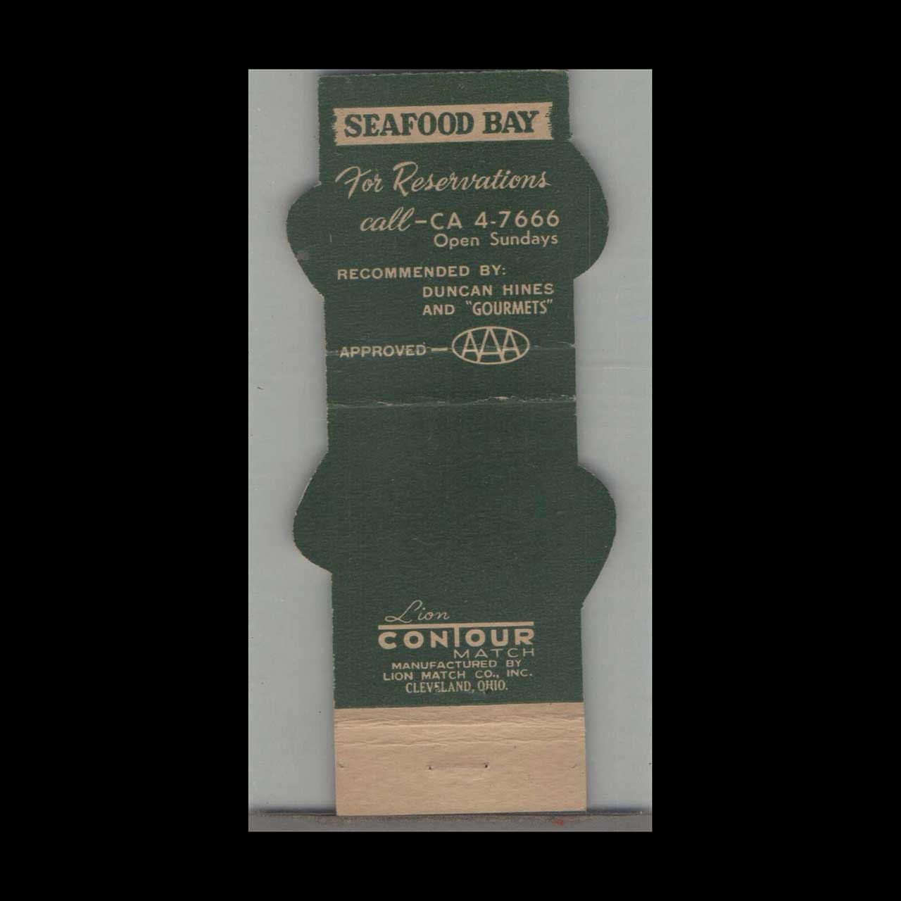 Seafood Bay Lobster & Steak House Matchbook Cover Columbus Seafood Bay Lobster & Steak House Matchbook Cover Columbus