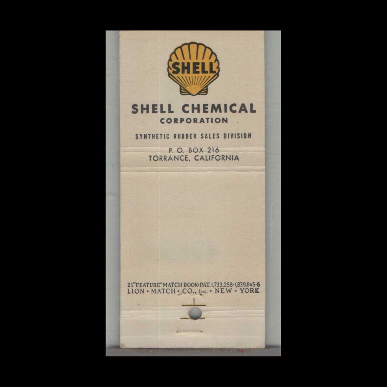 Shell Synthetic Rubber Matchbook Cover Spot Striker Shell Synthetic Rubber Matchbook Cover Spot Striker