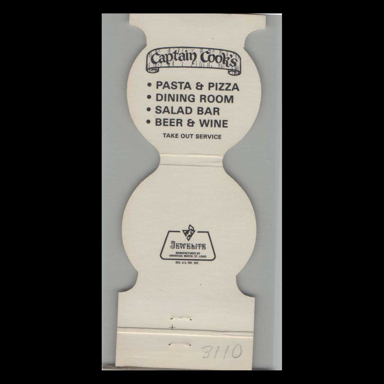 Captain Cooks Pizza Matchbook Cover Rochester NY Captain Cooks Pizza Matchbook Cover Rochester NY