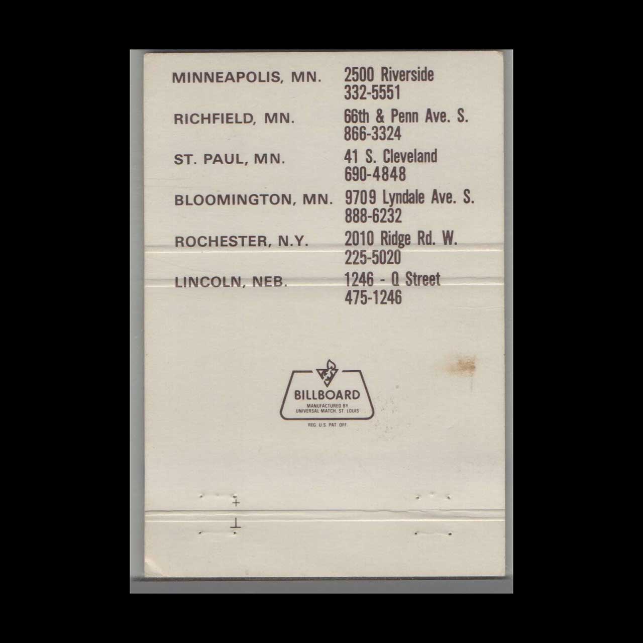 Pontillos Pizzeria Matchbook Cover Richfield MN Pontillos Pizzeria Matchbook Cover Richfield MN