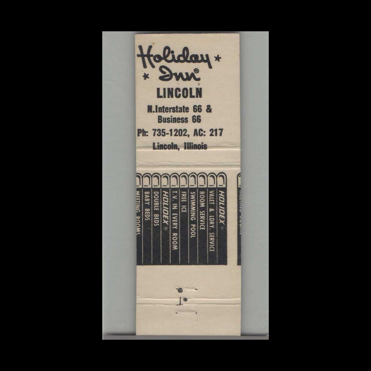 Matchbook Cover Lincoln Holiday Inn Lincoln IL Matchbook Cover Lincoln Holiday Inn Lincoln IL