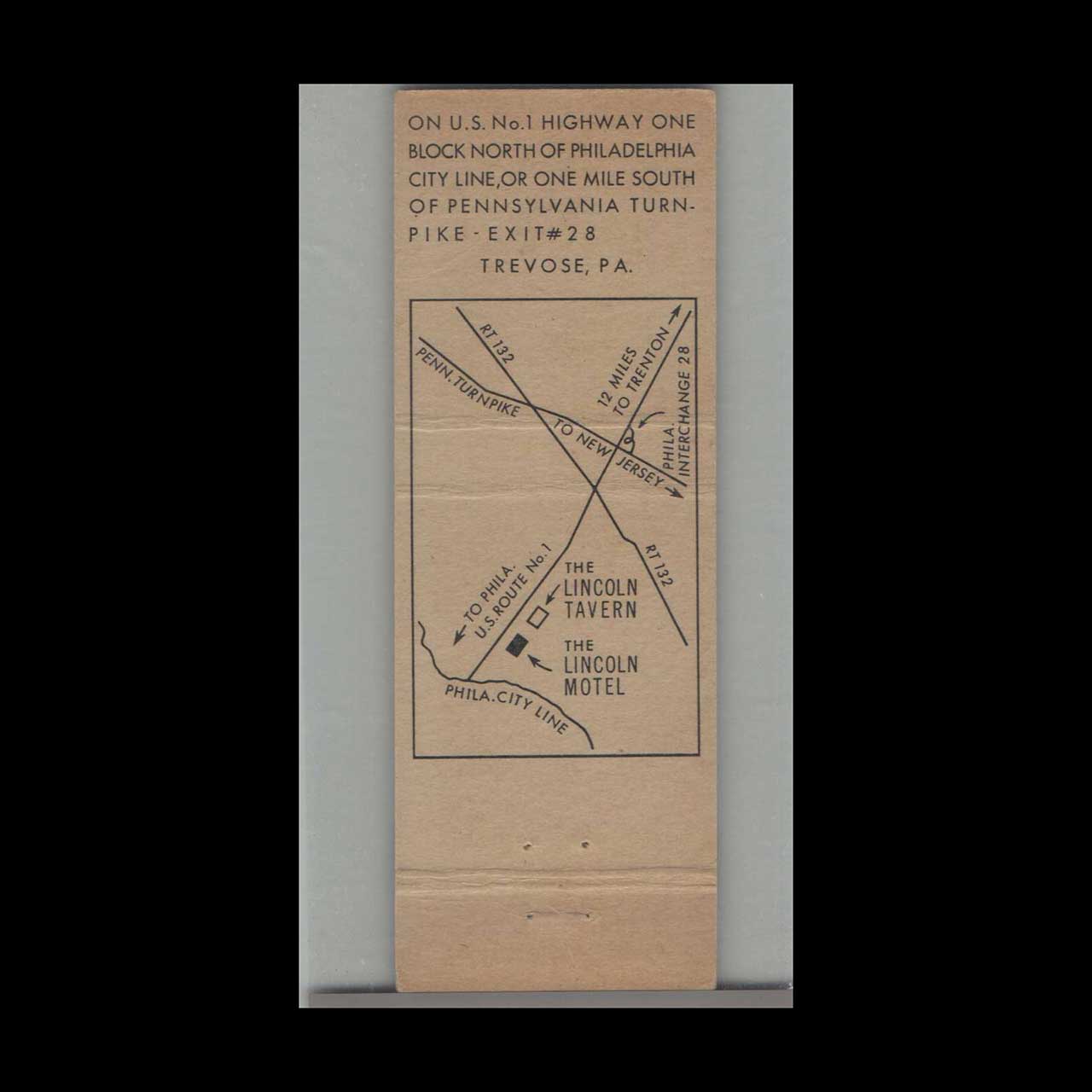 Matchbook Cover Lincoln The Lincoln Motel Trevose PA Matchbook Cover Lincoln The Lincoln Motel Trevose PA