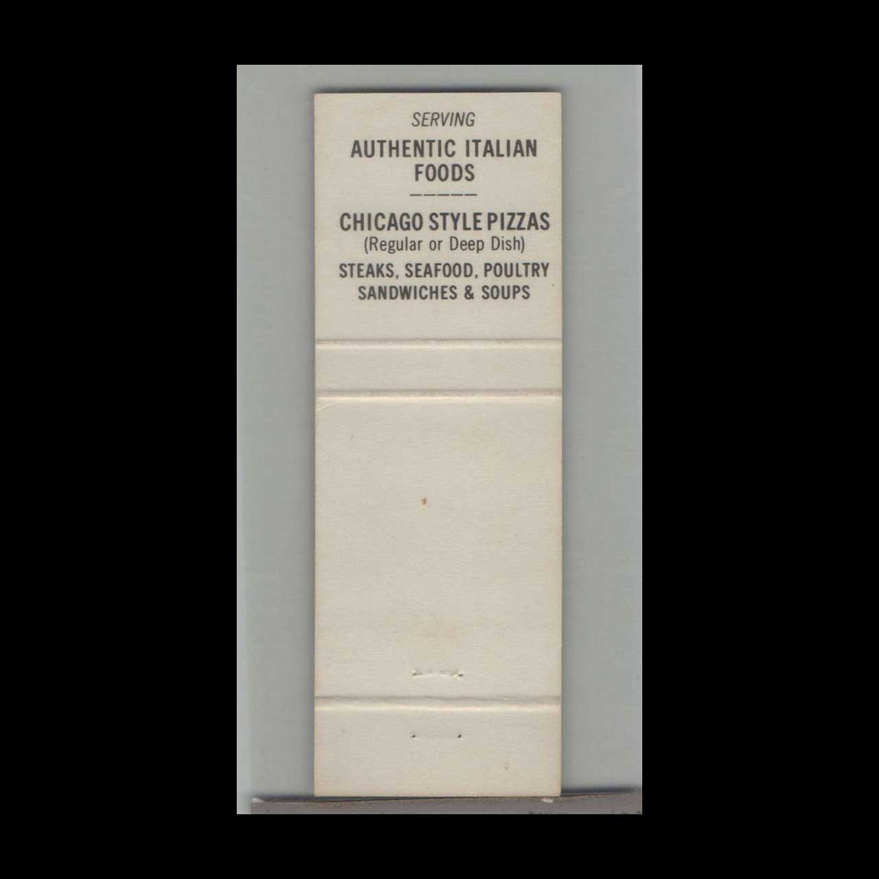 Old Chicago Spaghetti & Pizza Co Matchbook Cover Central City Old Chicago Spaghetti & Pizza Co Matchbook Cover Central City