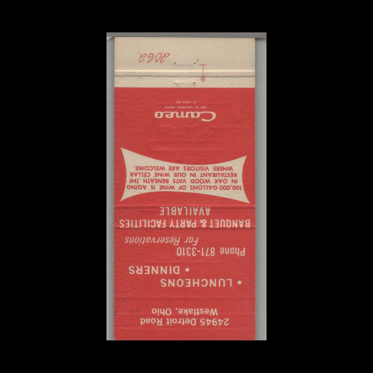 Dover Chalet Restaurant Matchbook Cover Westlake OH Dover Chalet Restaurant Matchbook Cover Westlake OH