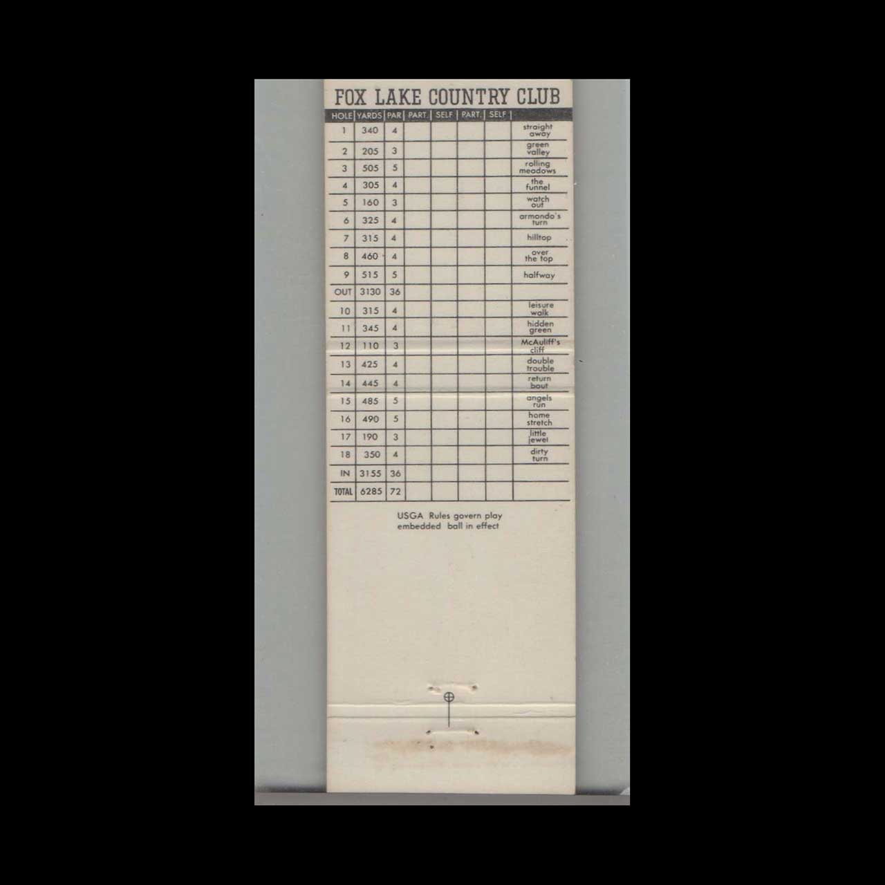 Fox Lake Country Club Matchbook Cover Fox Lake IL Fox Lake Country Club Matchbook Cover Fox Lake IL