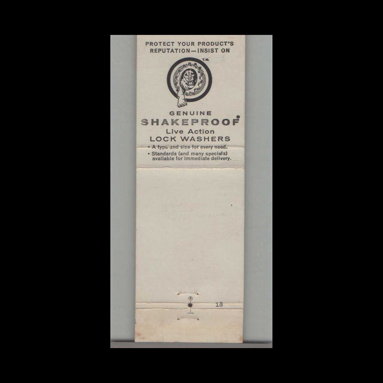 Matchbook Cover Shakeproof Illinois Tool Division Elgin IL Matchbook Cover Shakeproof Illinois Tool Division Elgin IL