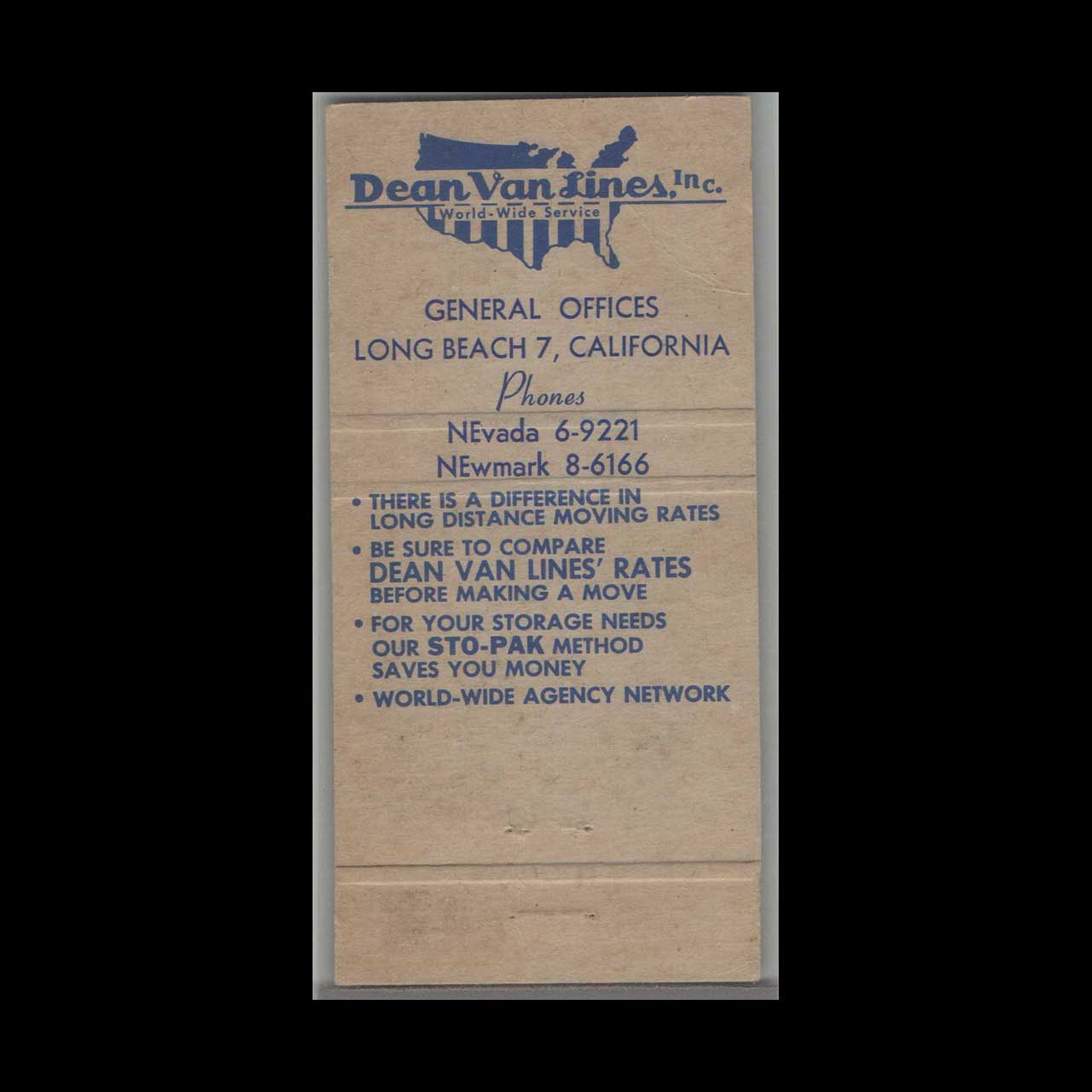 Dean Van Lines Matchbook Cover Atlanta GA Dean Van Lines Matchbook Cover Atlanta GA