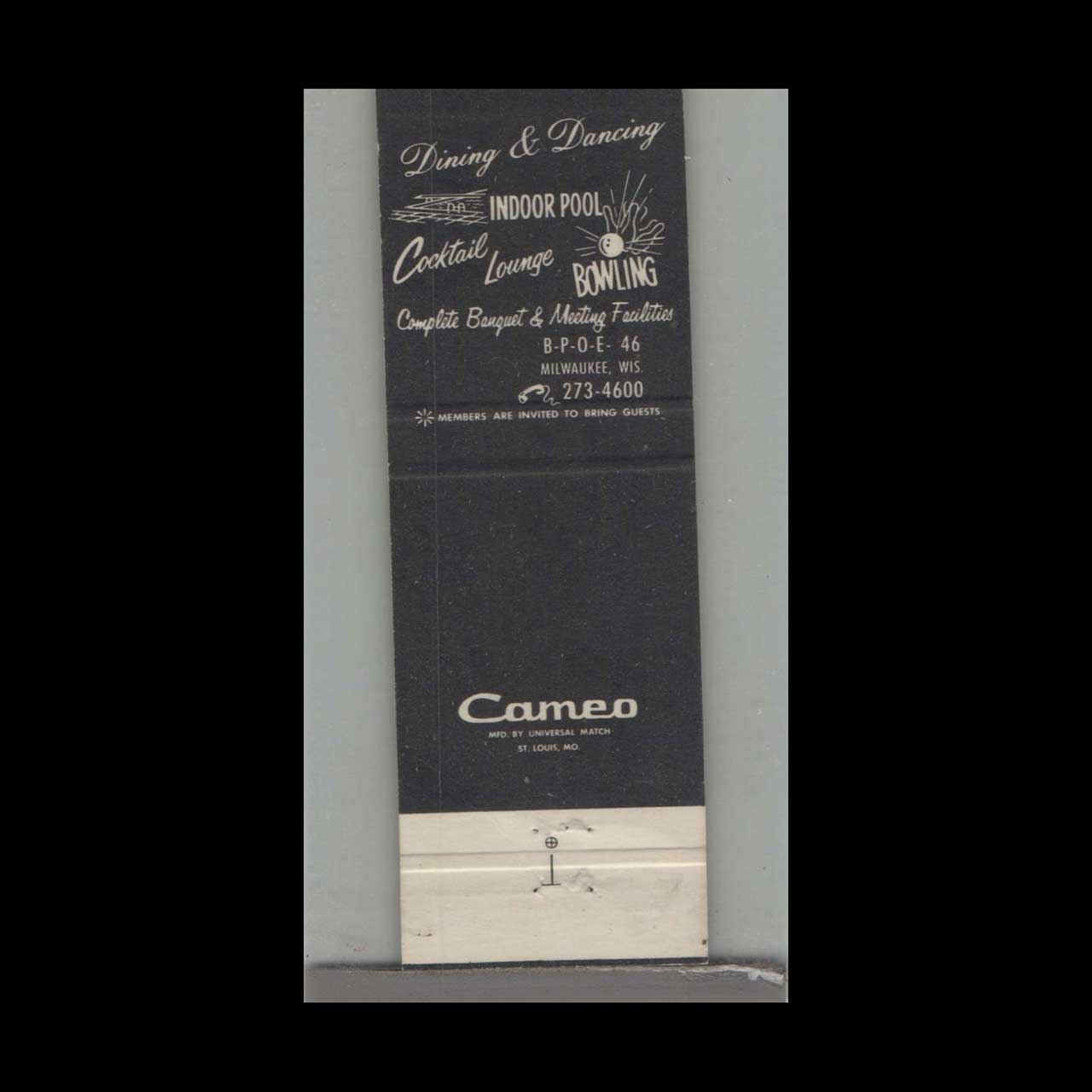 BPOE Elks Lodge No 46 Milwaukee Matchbook Cover BPOE Elks Lodge No 46 Milwaukee Matchbook Cover