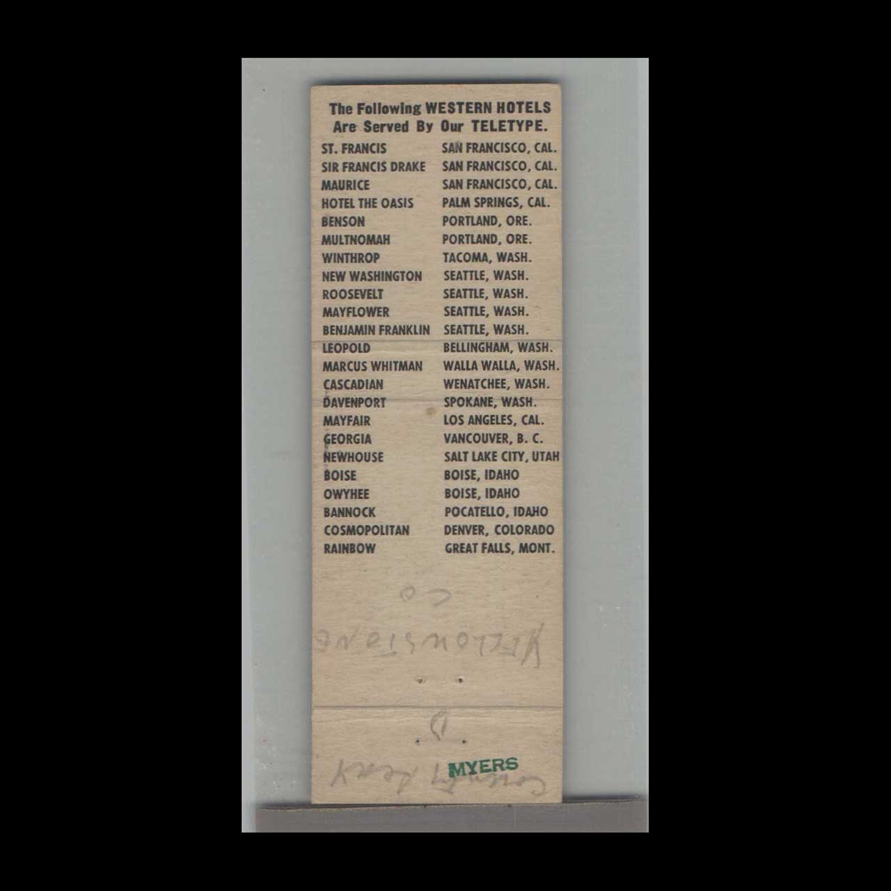 Matchbook Cover Montana Northern Hotel Billings MT Matchbook Cover Montana Northern Hotel Billings MT