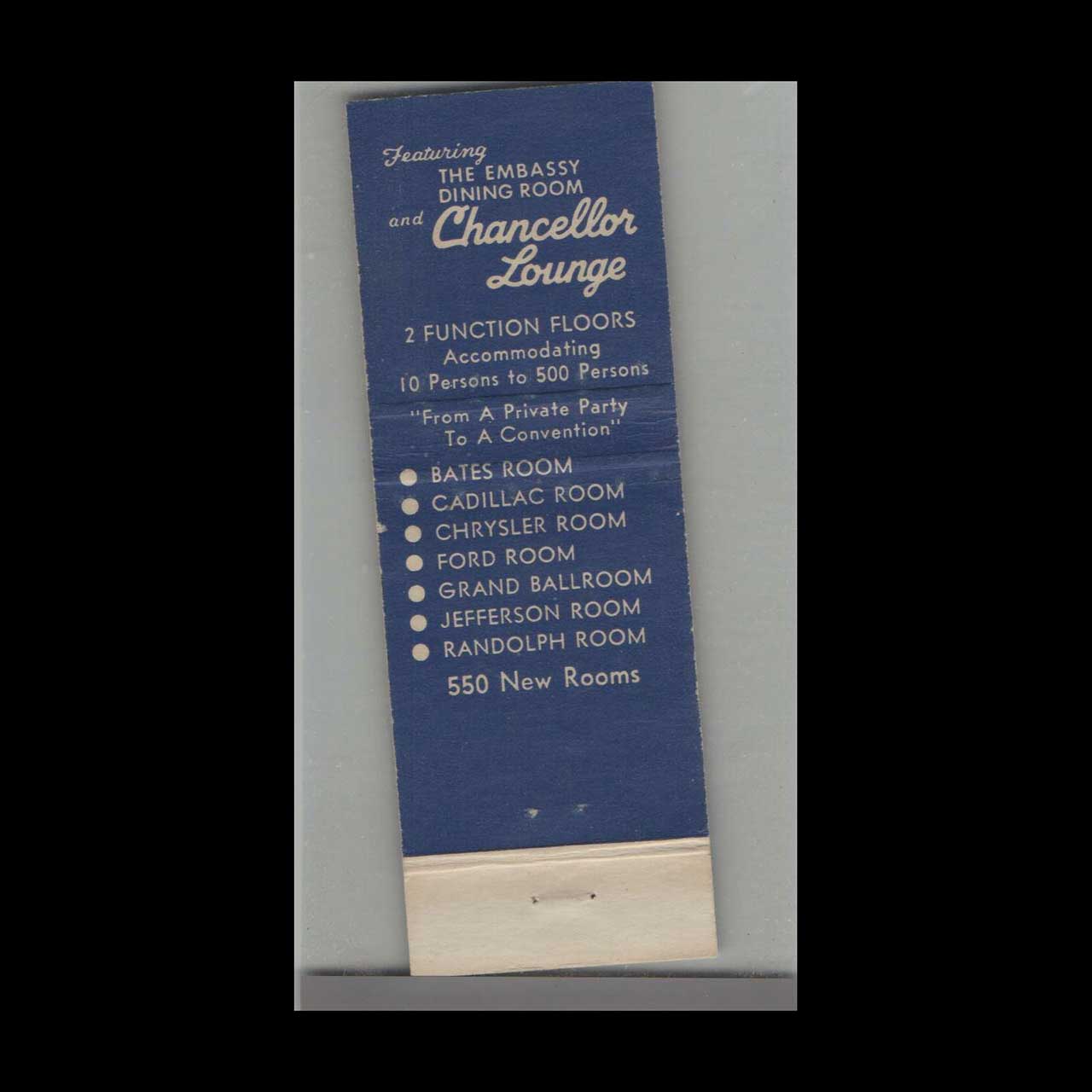 Matchcover Embassy Hotel Detroit MI Matchcover Embassy Hotel Detroit MI