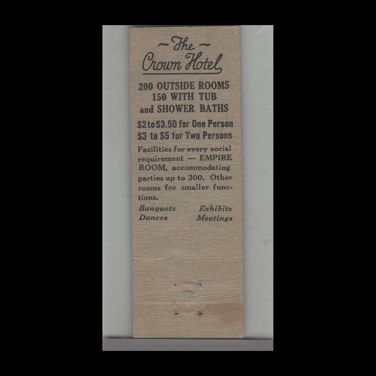 Matchcover The Crown Hotel Providence RI Matchcover The Crown Hotel Providence RI