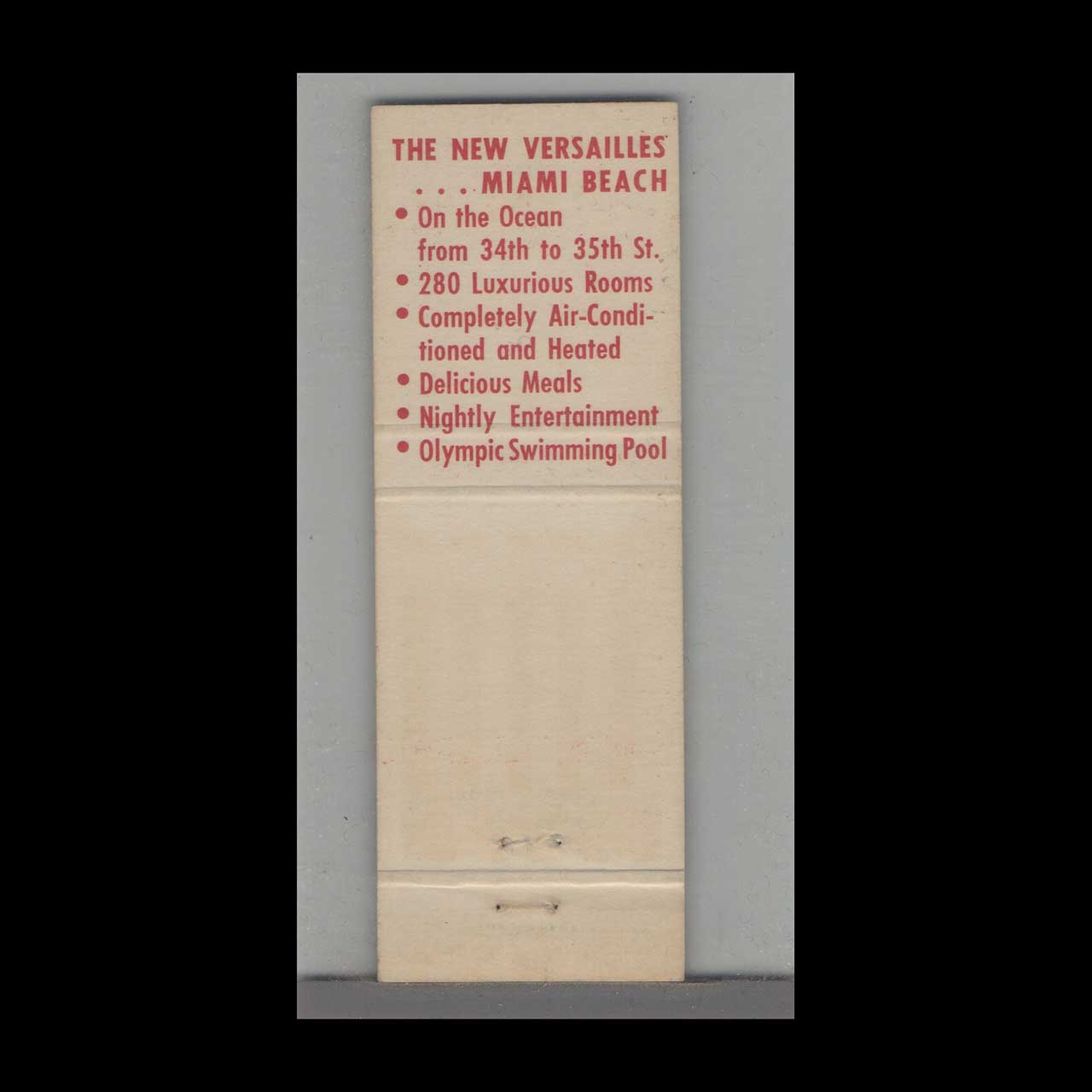 Matchbook Cover Florida The Versailles Hotel Miami Beach FL Matchbook Cover Florida The Versailles Hotel Miami Beach FL