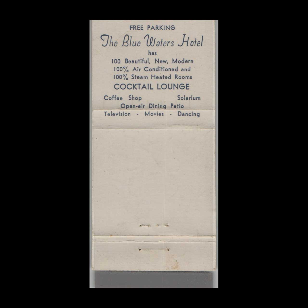 Matchbook Cover Blue Water Hotel Miami Beach FL Matchbook Cover Blue Water Hotel Miami Beach FL
