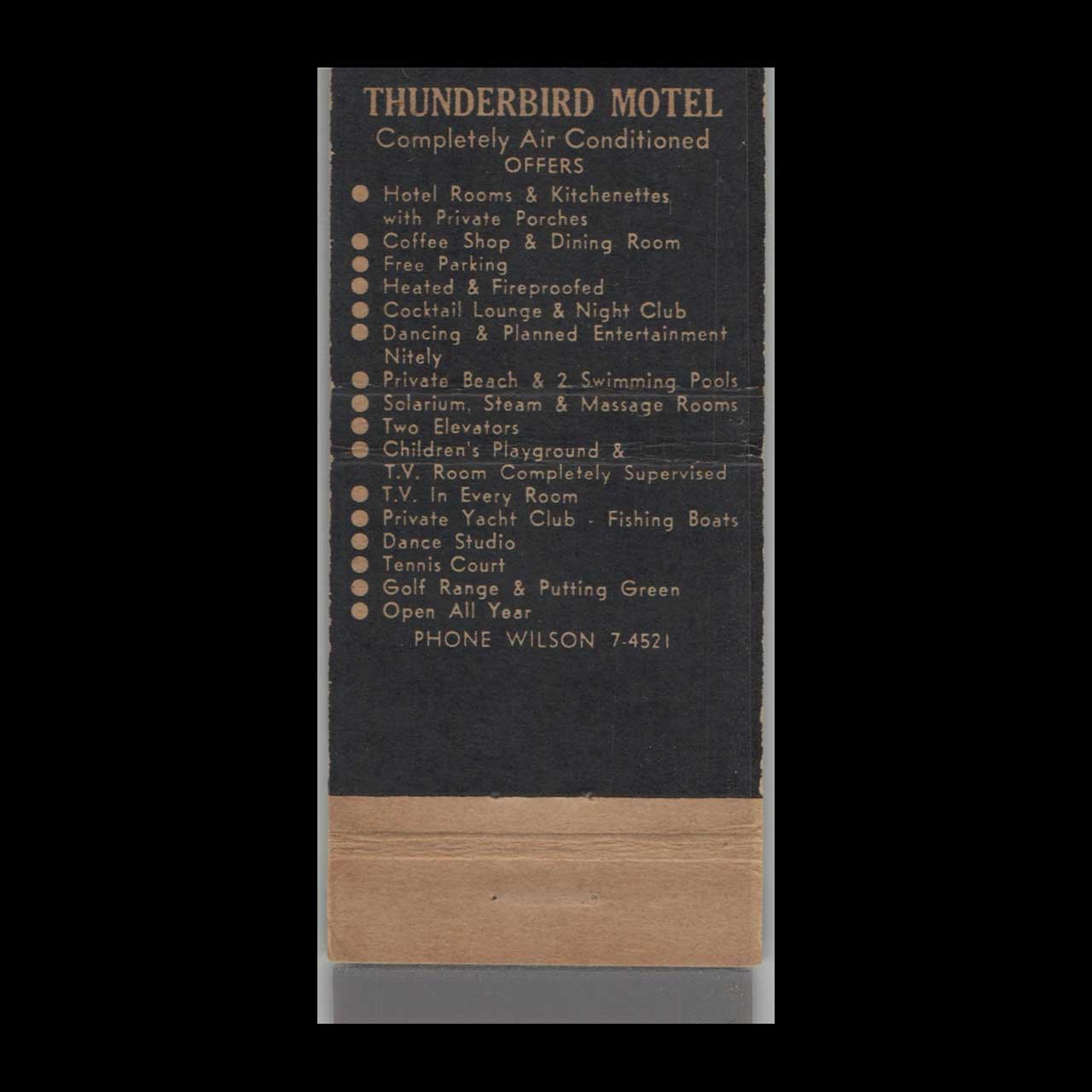 Matchbook Cover Thunderbird Motel Miami Beach FL Matchbook Cover Thunderbird Motel Miami Beach FL